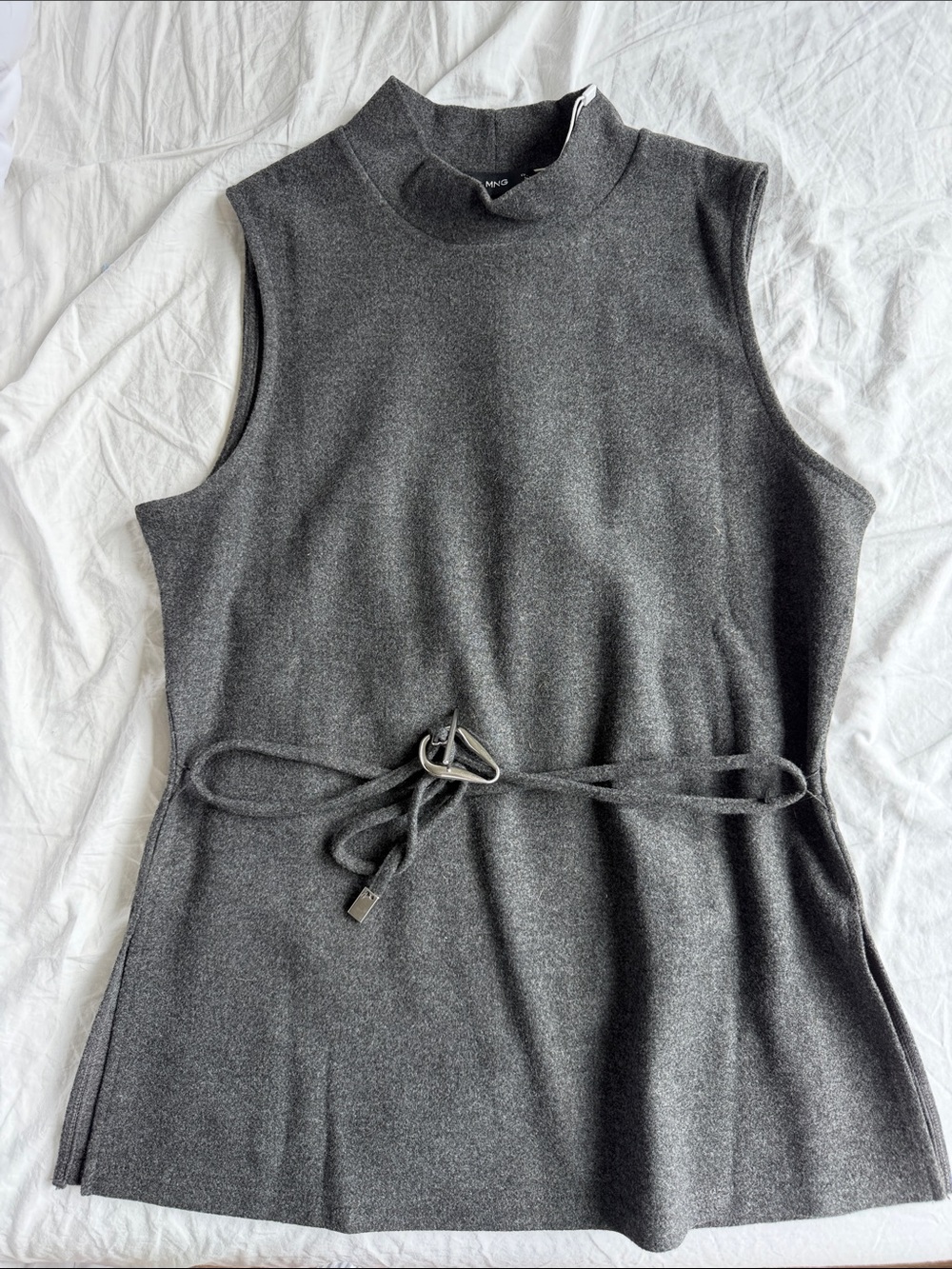 Mango Sleeveless Mock Neck Knit Top - Charcoal Gray